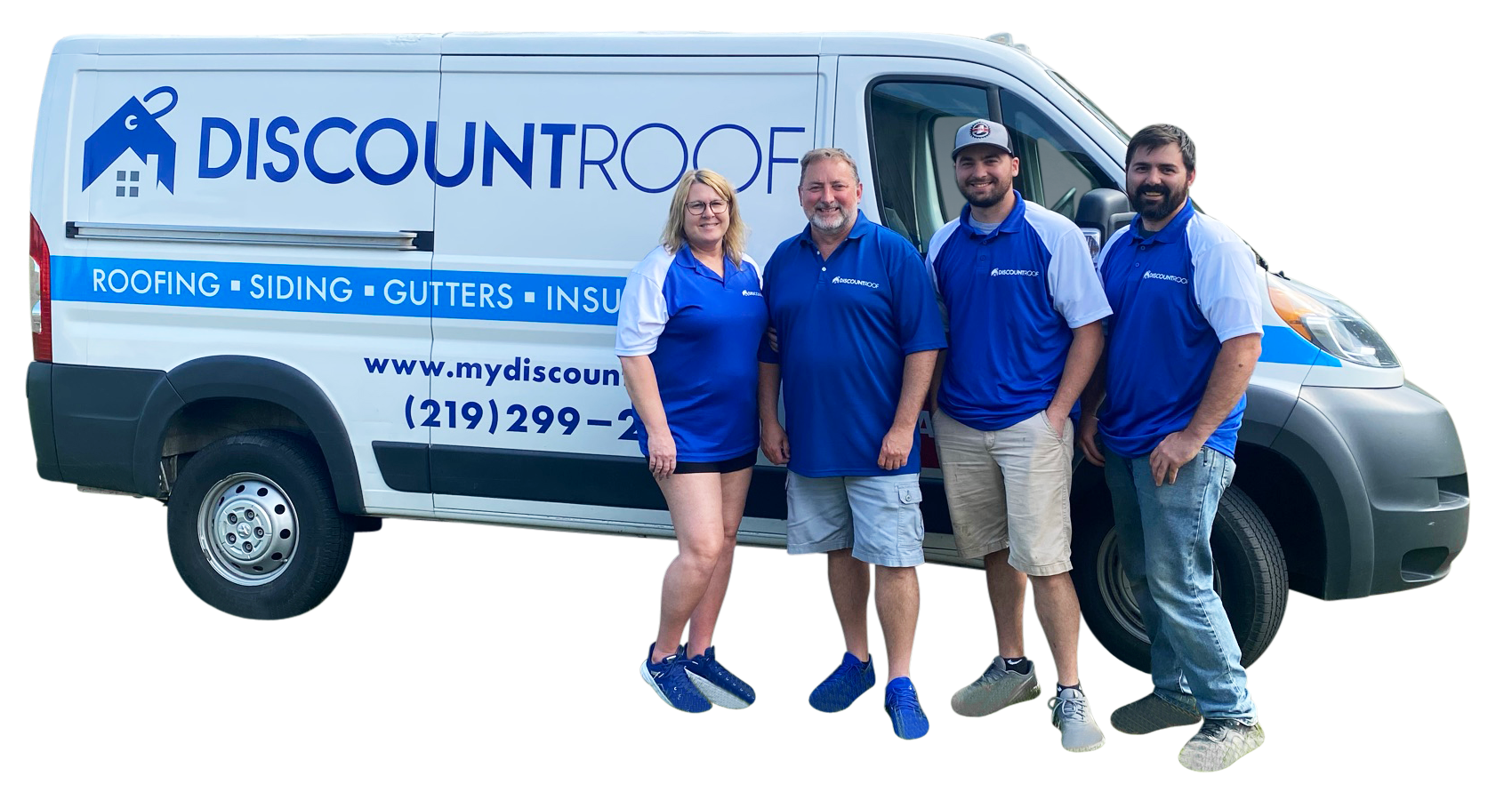 about us at Discount Roof - our team in front of company vehicle; best roofers in valparaiso, indiana