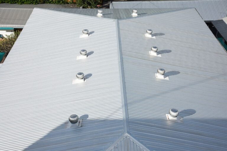 close-up of metal commercial roof