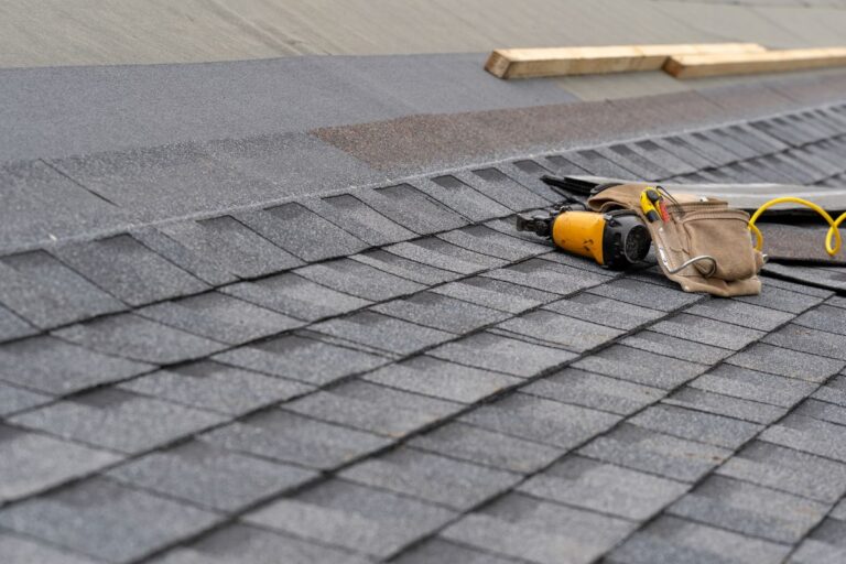 asphalt roof with nail gun