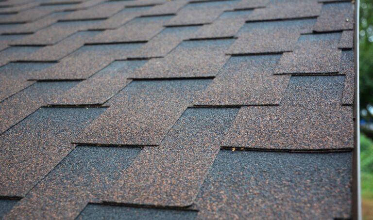 close up dark brown asphalt shingles
