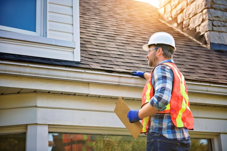 man inspecting roof replacement