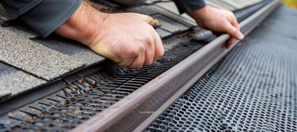 hands installing a gutter guard