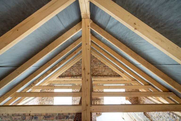 roof trusses grey panels inside house