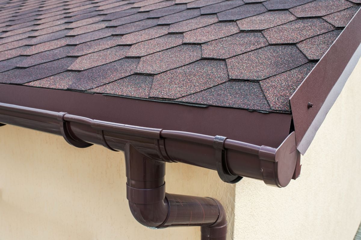 gutter parts brown shingles roof
