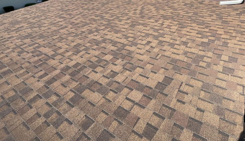close-up of a new shingle roof