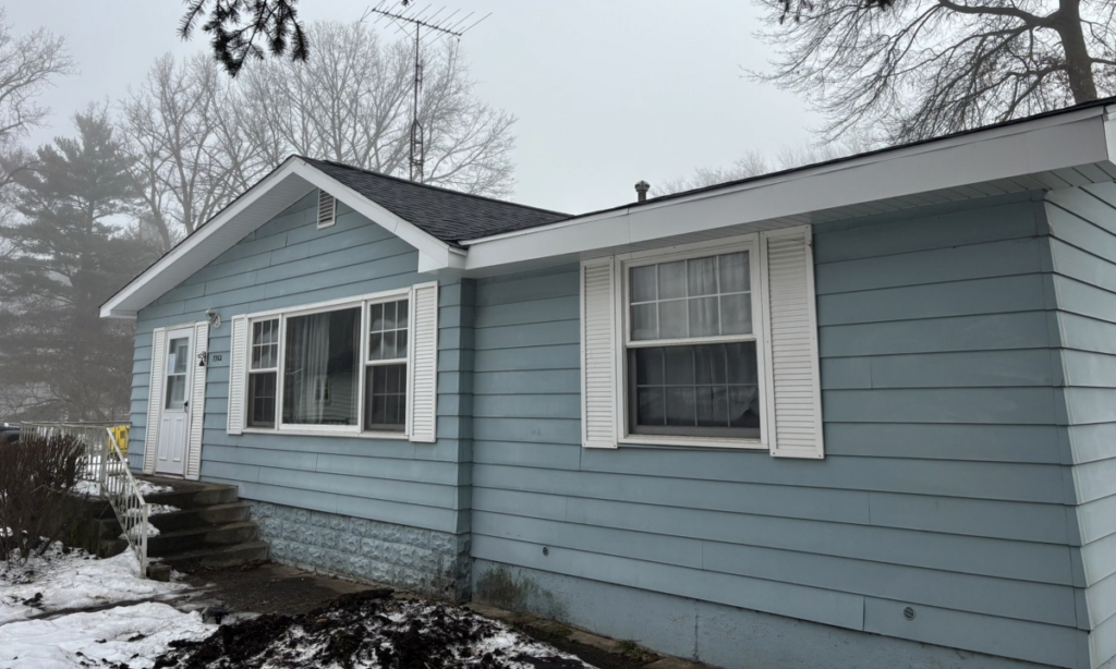 grey siding small house how to calculate roof pitch Discount roof project