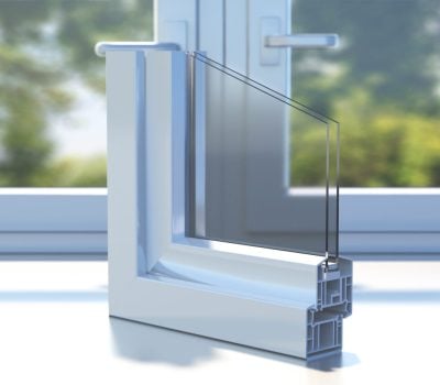 PVC aluminum profile frame double glazing cross section on a clo energy efficient windows; double pane windows
